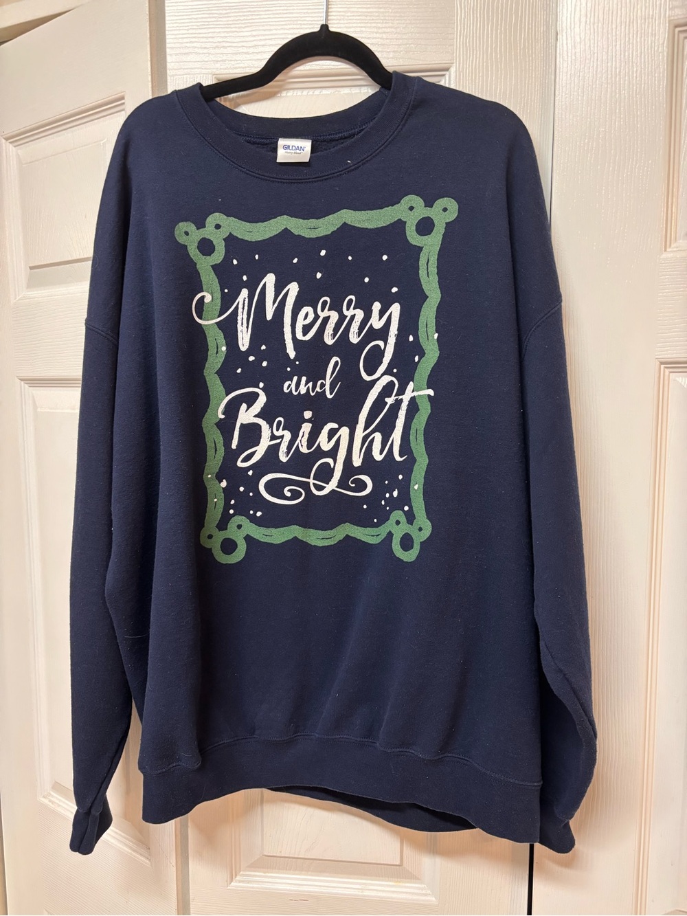 Gildan Christmas Merry and Bright Navy Sweatshirt with Green Accent